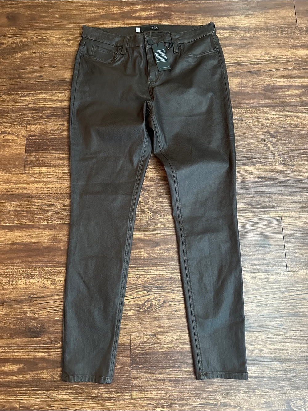 NWT Kut from the Kloth Sz 14 Mia Toothpick Coated Skinny Jeans Black Brown strch